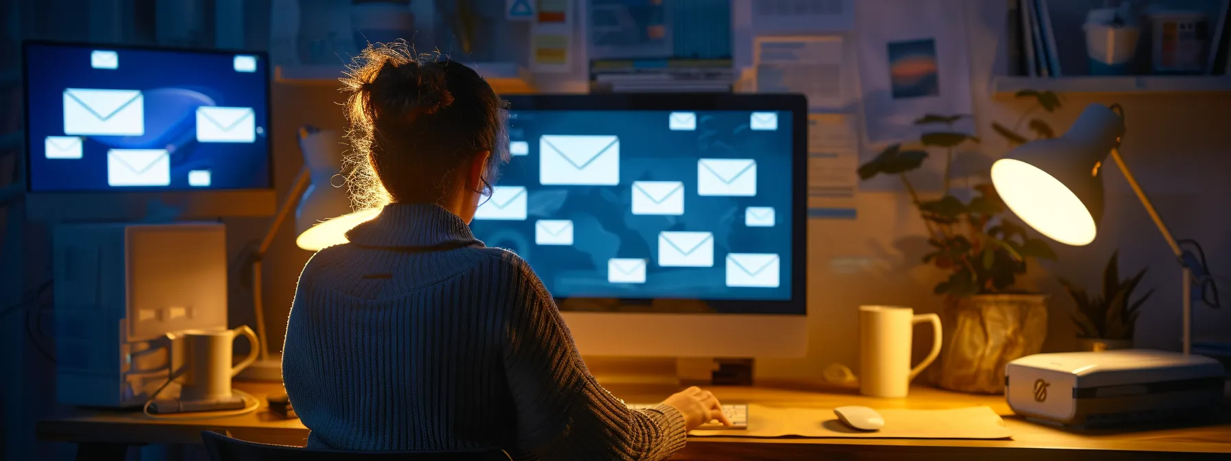 a person sitting at a computer analyzing email marketing data to optimize campaign performance.