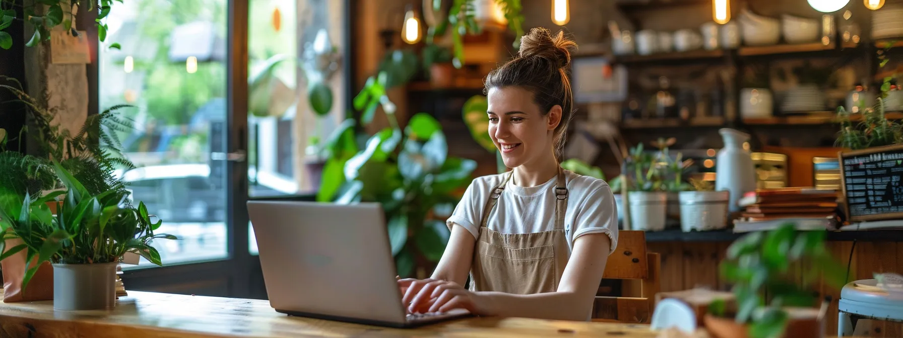 a business owner updating their google my business listing with local keywords and responding to positive customer reviews to boost visibility and attract more leads.