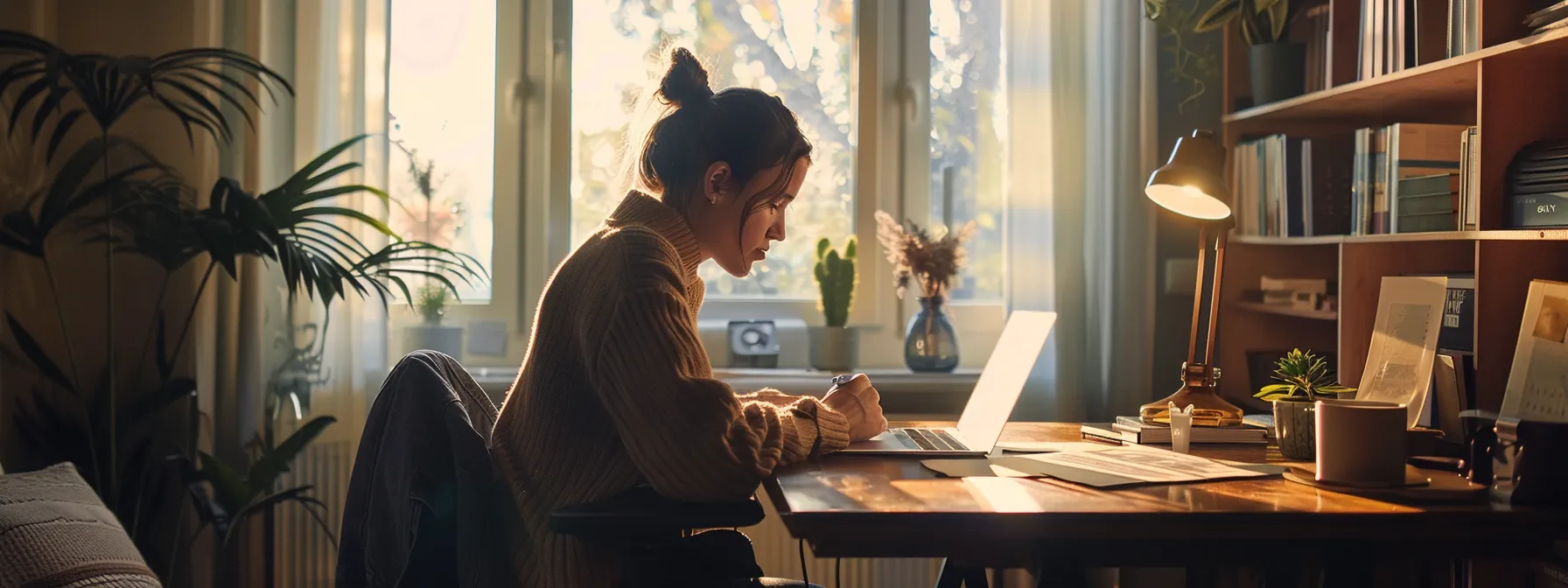 a person sitting at a desk writing engaging and quality content for seo.