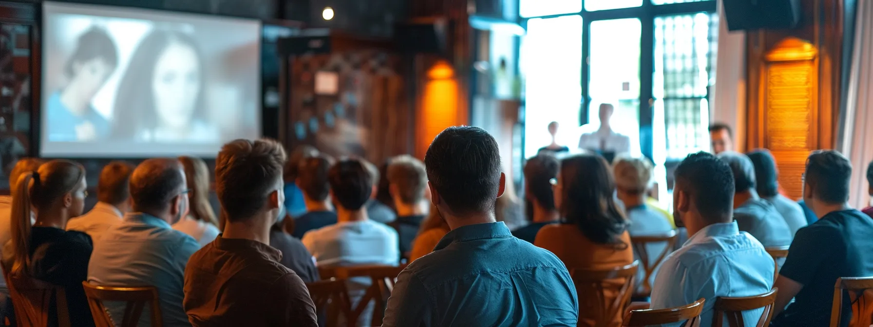 a meeting room with an attentive audience listening to a presenter discussing cold calling strategies.