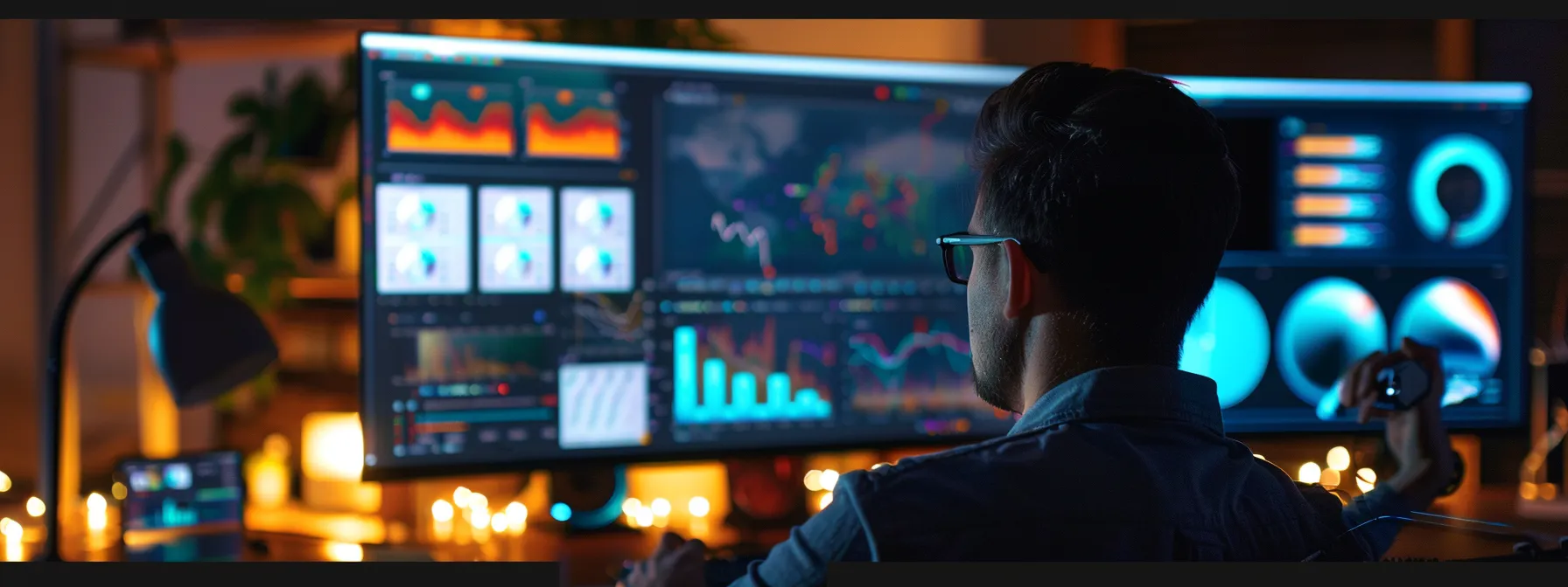 a person analyzing a screen displaying various data graphs and charts related to lead scoring and analytics.