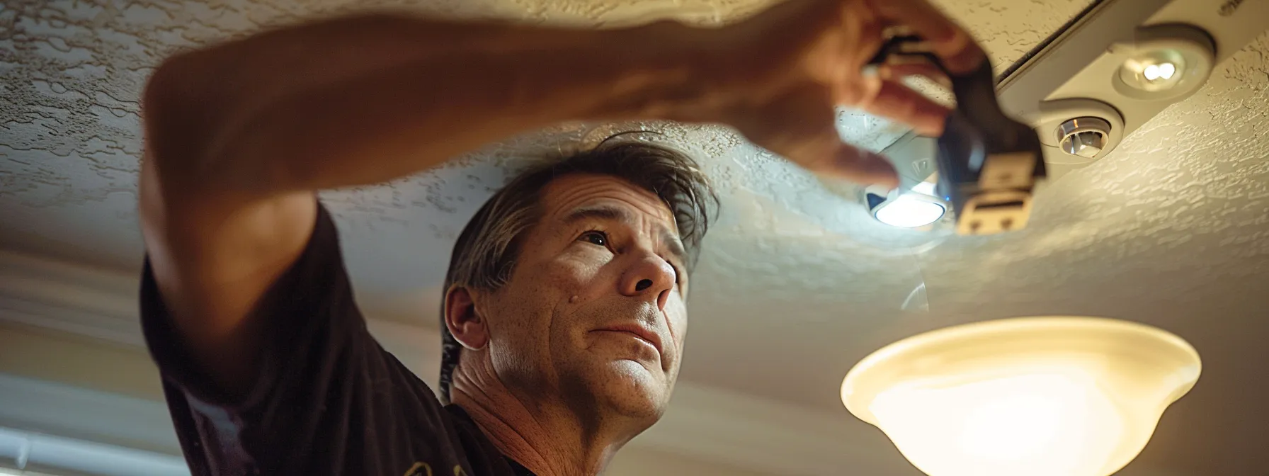 an electrician working on repairing a light fixture in a customer's home.