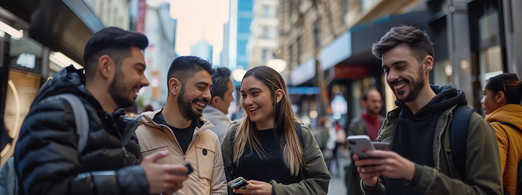 a group of people in melbourne engaging with a mobile app tailored to their preferences and cultural nuances.