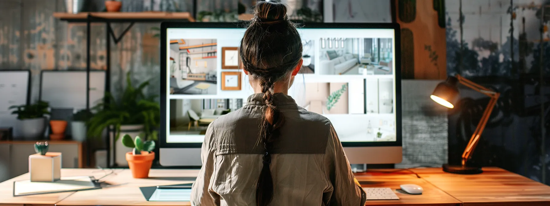 an interior designer looking at a computer screen with various interior design websites open.