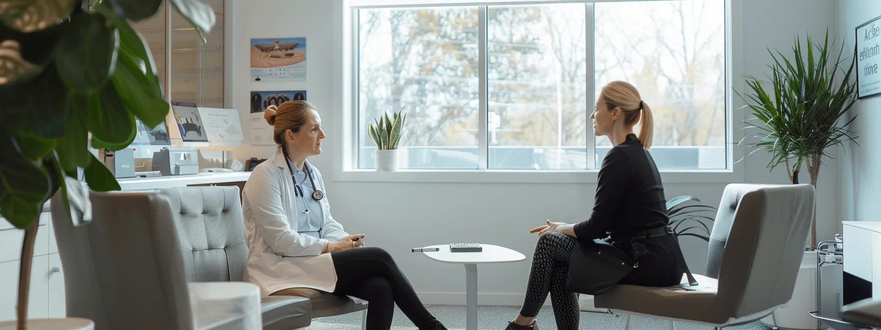 audiologist consulting with a patient in a modern clinic setting.