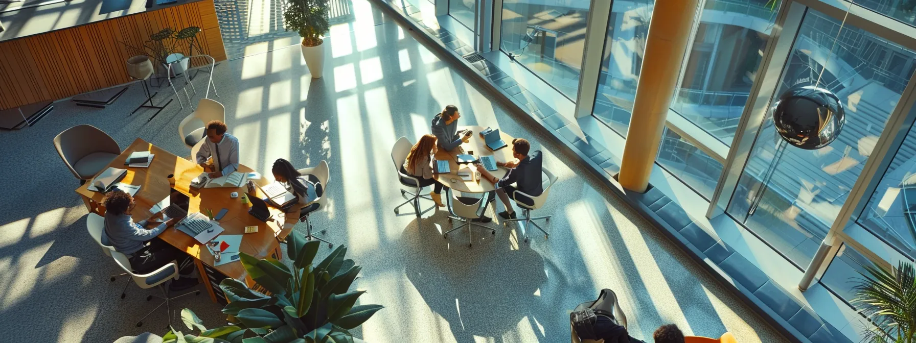 a team of architects brainstorming and strategizing in a modern office space.