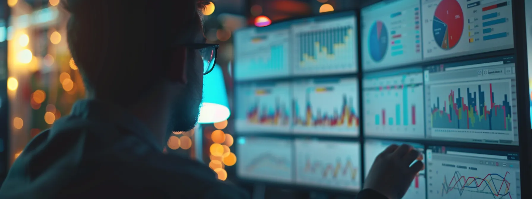 a person analyzing a website with charts and graphs on a computer screen.